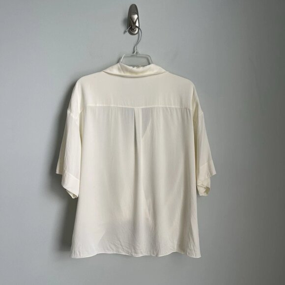 Theory Ivory Twist Blouse in Stretch Silk Short Sleeve - Picture 4 of 8